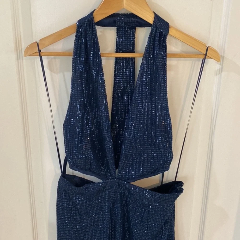 Ramy Brook Selena Sequin Maxi Dress Size 10 NWT Navy Cut Out Halter Gown Formal - Picture 9 of 13